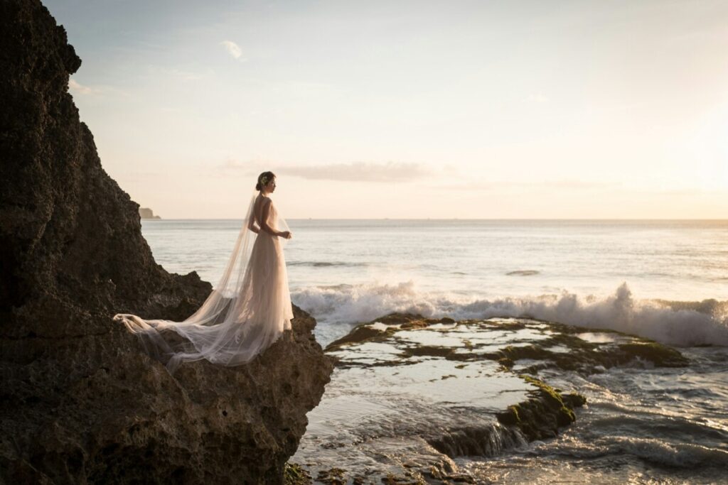 person in wedding dress at the bali beach